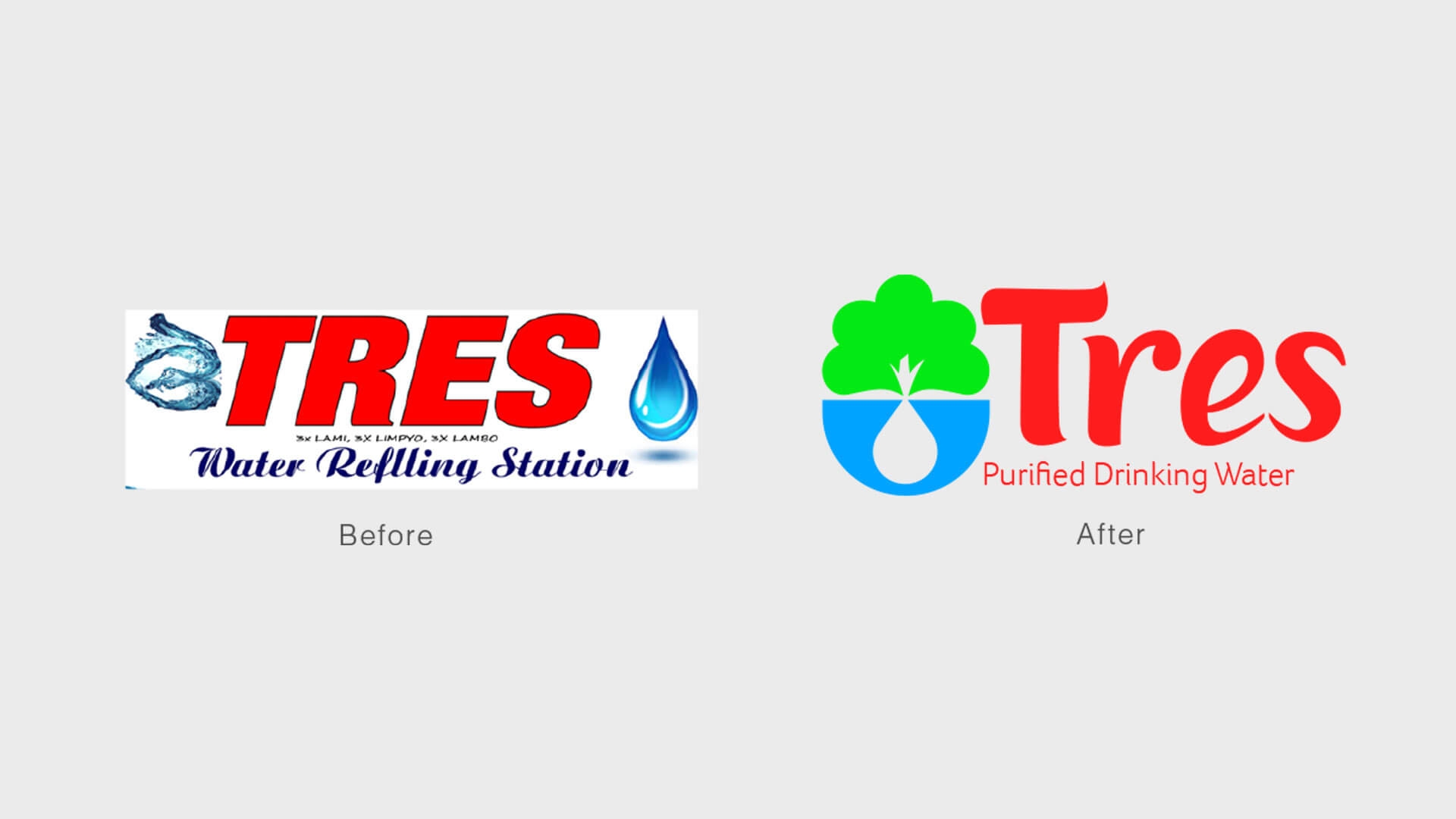 Tres Water Company - Old and New | Before and After Logo Tres Water Company - Old and New | Before and After Logo